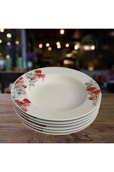 Mask Gür Al Porcelain Flower Patterned 6 Pieces 23 cm Pit Plate