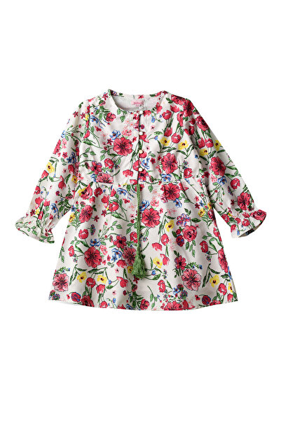 Basicxx Girls Floral Long Sleeve Tassel Tie Dress