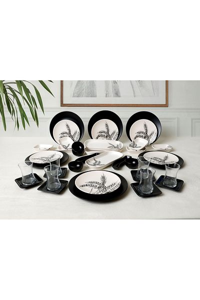 Keramika Team Breakfast Mat Black White Spike 39 Pieces for 6 People