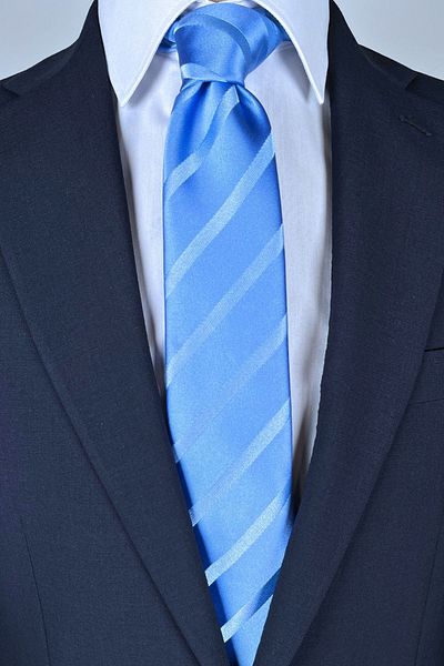 1001 Kravat Blue Striped 8 cm Wide Classic Satin Tie