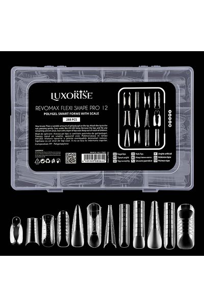 LUXORISE Revomax Flexi Shape Pro 12 Reusable Tips For Polygel And Gel, 288 Pcs