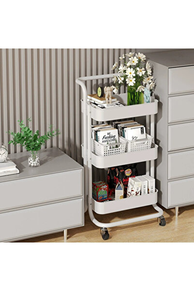 Viyogo Portable shelf with 3 storage levels, metal, 42 (L) x 37 (w) x 85 (H) cm, white