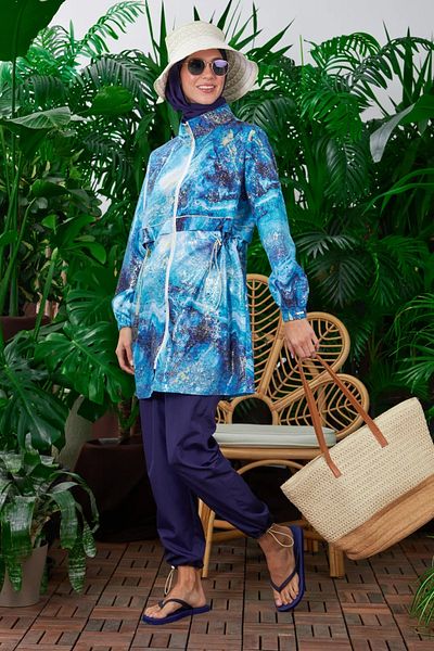 Moodbasic Gold Marble Patterned Hijab Swimsuit