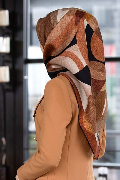 Vissona 100% Twill Silk Circle Pattern Tan Χρώμα 90x90 Κασκόλ Κασκόλ Σχήμα ραφής άκρων Ραμμένο στο χέρι