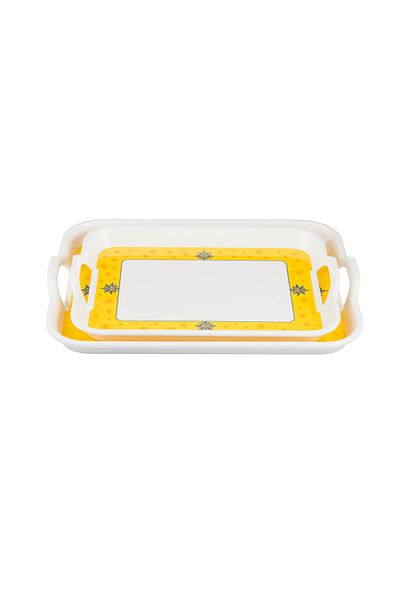 Dania White melamine tray set with bright embossed colors for all occasions, 2 sizes
