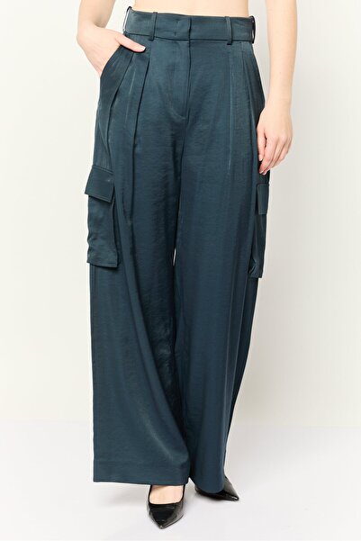 Esprit بنطلون كارجو نسائي بقصّة عادية أرجل واسعة وطول 30 بوصة، أزرق داكن