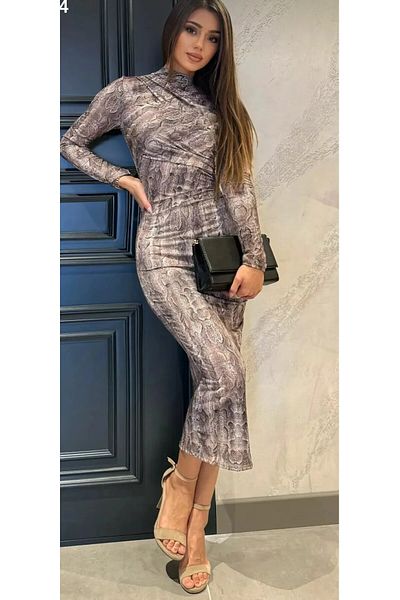 Lotus Sandy Fabric Narrow Fit Snake Pattern Body Hugging Dress