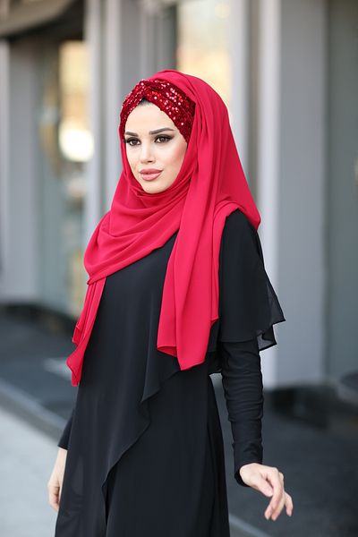 Differenza Knot Luxury Sequined Crepe Shawl - Red