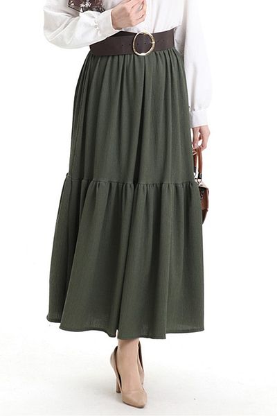Bestenur Elastic Waist Wrap Skirt 1493 - Khaki