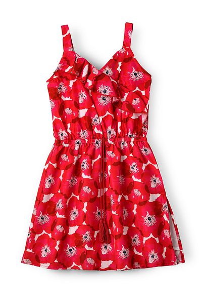 Basicxx Girls Red Floral Sleeveless Ruffle Dress