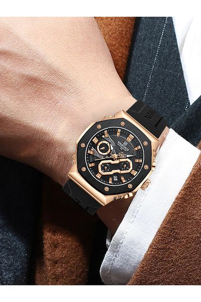 Naviforce 8035g Men’s Chronograph Watch – Rose Gold, Waterproof, Silicone Strap