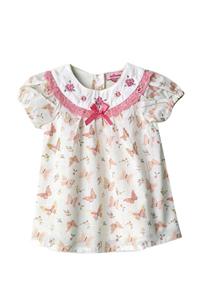 Basicxx Girls White Butterfly Printed Cotton Dress
