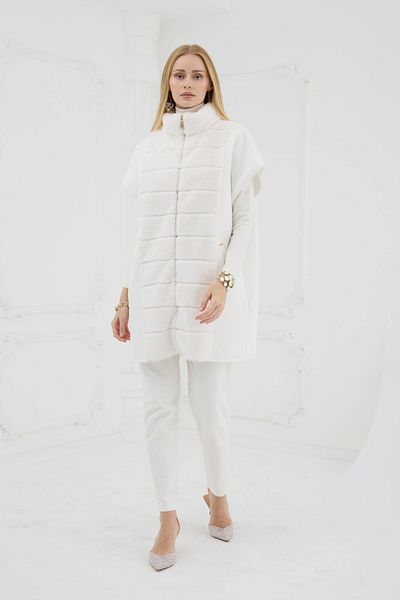 ladrans Fur Detailed Poncho Ecru