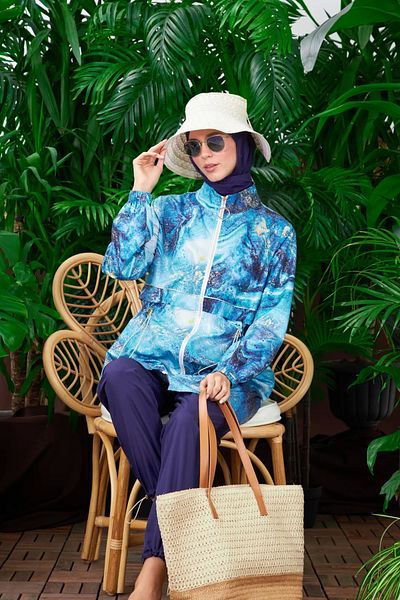 Moodbasic Gold Marble Patterned Hijab Swimsuit