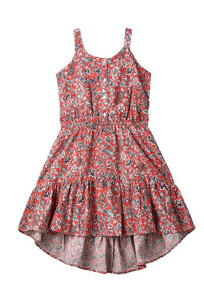 Basicxx Girls Red Floral High–Low Hem Button Dress
