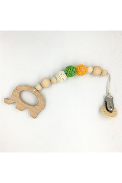 Factory Price - Wooden Teether with Pacifier Clip - Elephant