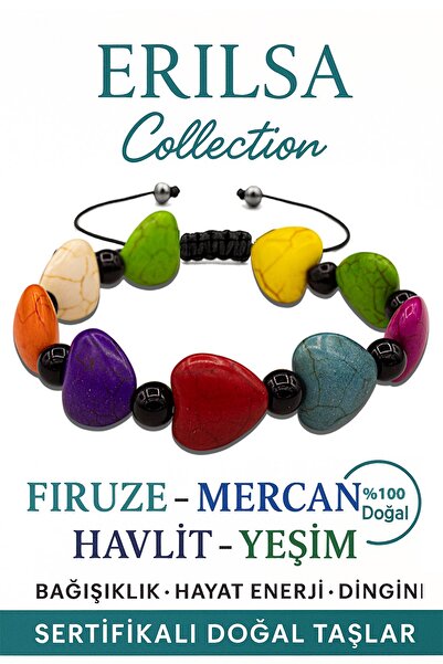 Erilsa Sertifikalı Kalp Model Kırmızı Mercan Firuze Yeşim Çeroit Bileklik – Enerji Dengeleyici
