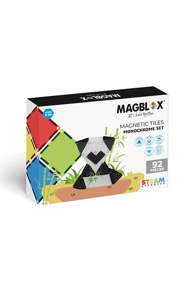 Magblox Magblox Magnetic Set - 92 Magnetic Building Pieces Monochrome Black & White