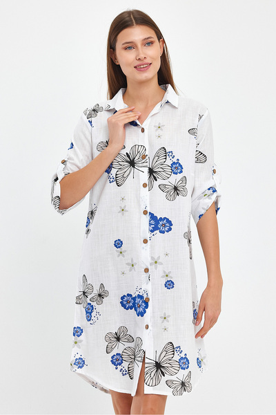 Heaven Ephesus Women's Butterfly Patterned Tunic - Slub - 1554