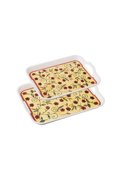 Dania White melamine tray set with bright embossed colors for all occasions, 2 sizes