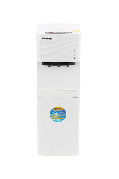 Geepas Water Dispenser with Refrigerator| Stainless Steel Water Tank with Compressor Cooling and 3 Taps, Ho