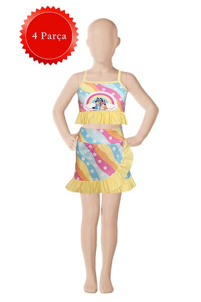 By Piera Girls Quick Dry Ruffle 4Pcs Bikini Swimsuit Set