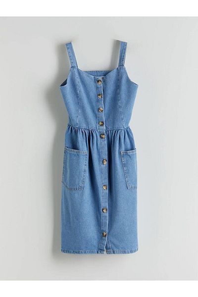LC Waikiki LCW Kids Rochie Jeans pentru fete cu guler pătrat Indigo