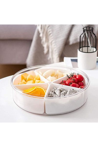 COOYA Multifunctional round storage box, removable partitions, classified storage, easy to clean, white