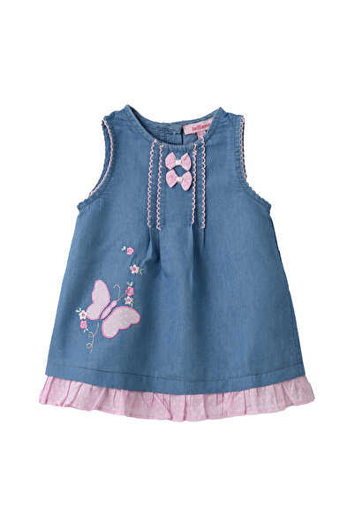 Basicxx Girls Blue Butterfly Embroidered Denim Dress