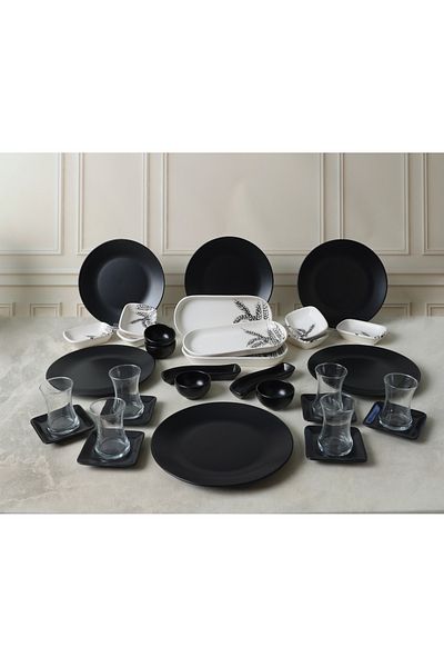 Keramika Team Breakfast Mat Black White Spike 33 Pieces for 6 People