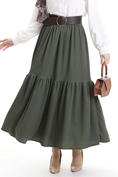 Bestenur Elastic Waist Wrap Skirt 1493 - Khaki