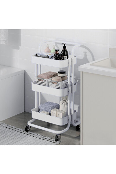 Viyogo Portable shelf with 3 storage levels, metal, 42 (L) x 37 (w) x 85 (H) cm, white