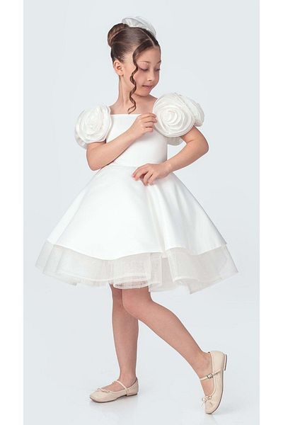 Mnk Baby&Kids Fanari Crepe Satin Gren Supported Girl Evening Dress M00735 Ecru