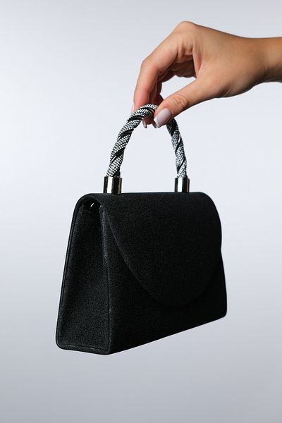LuviShoes Geanta pentru rochie de seara pentru dama SANDRA cu sclipici negre