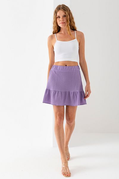 GİYSA Women's Elastic Waist Textured Mini Skirt Lilac - 1884