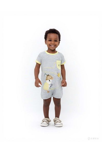 wakawakakidsstore Yellow Baby Rompers with Worm and Snail Print