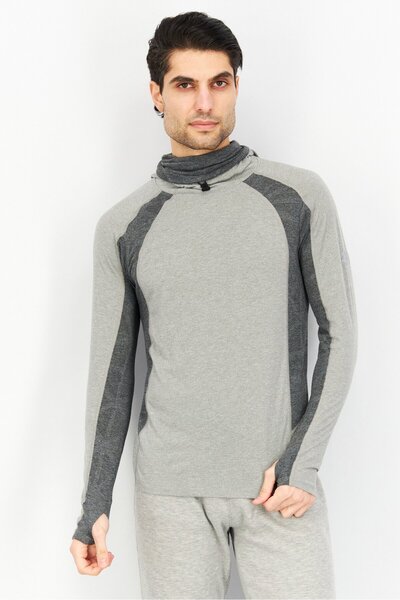Esprit سويت شيرت رياضي رجالي بأكمام طويلة، رمادي