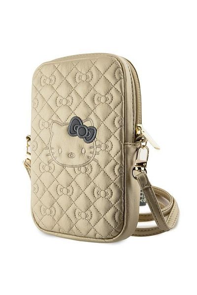Hello Kitty Bag, Eco-Leather, Quilted Bows Strap, Gold