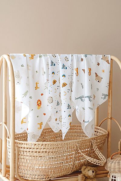 ESTİ Baby 3 Pieces 80X80 cm Muslin Baby Cover / Blanket / Swaddle / Shoulder Diaper Set
