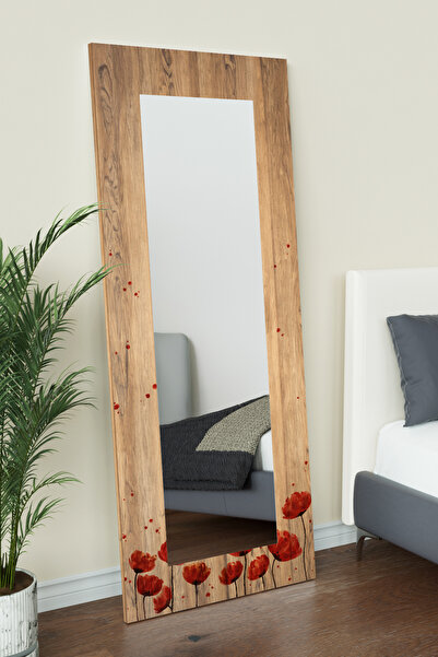 Hediyeler Kapında Red Anemone Desenli Dekoratif Boy Aynası 150x60 cm