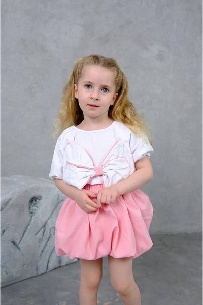 ARBİ kids Girl Bow Poplin Blouse Balloon Skirt Stylish Set