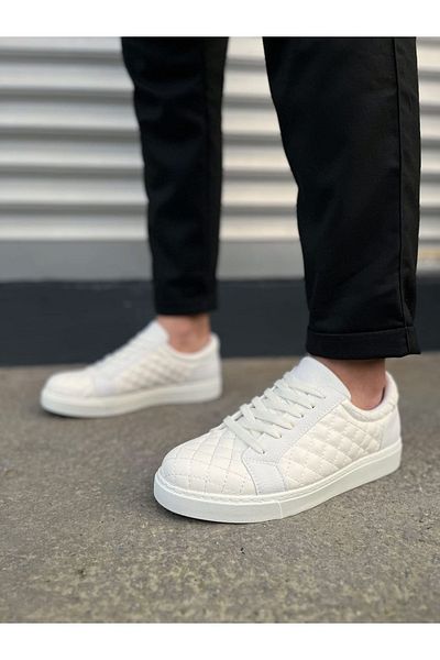 Zerenyus Ανδρικό casual sneaker JY166 Prestige με κορδόνια με καπιτονέ σχέδιο - Λευκό