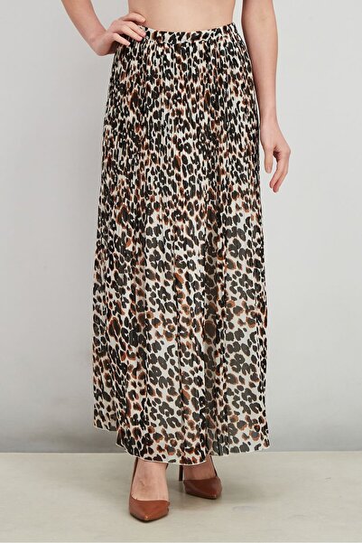 Calvin Klein Women Leopard Print Maxi Skirt, Brown and White Combo