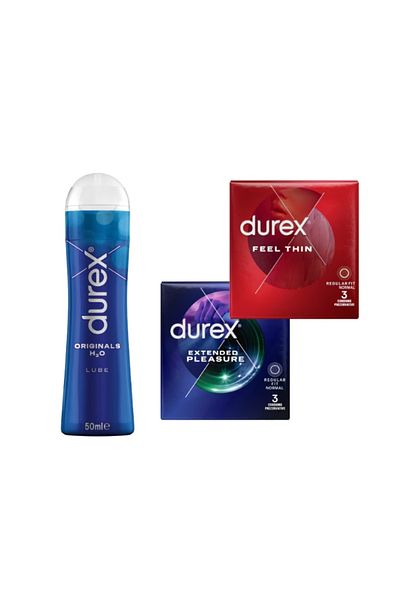 Durex Pachet 3x Prezervative Extended Pleasure 3x Prezervative Feel Thin 1x Lubrifiant