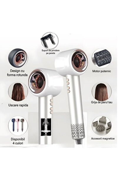 OEM Uscator De Par Cu Ionizare, 4 Accesorii Magnetice 3 Trepte Viteza, 4 Trepte Temperatura, Roz