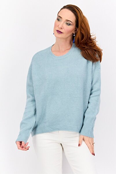 Karen Kane Women Crew Neck Knitted Sweater, Sage Blue