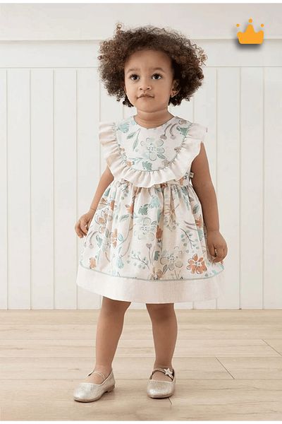 Mymio 0-24 Months Baby Girl Kids Floral Printed Ruffled Linen Summer Eid Dress