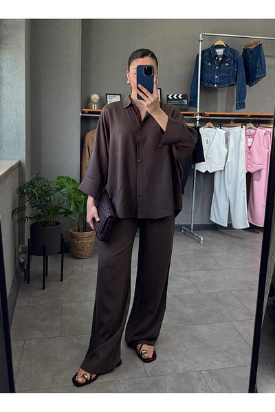 My Blog Brown Lirio Shirt Pants Set - 8674