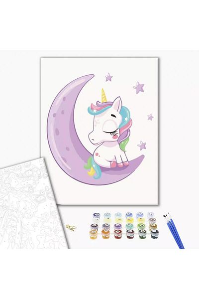 Brushme Paint By Numbers Set 30x40 Cm Unicorn On The Moon With Brushes And Colors