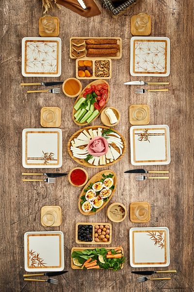Espas Home 23 Piece Bamboo Ceramic Breakfast Set